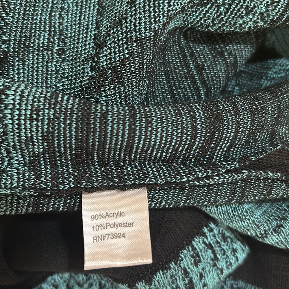 MING WANG OPEN CARDIGAN SWEATER WOMEN Sz SMALL BLACK AQUA FLORAL LONG SLEEVES - Picture 9 of 11